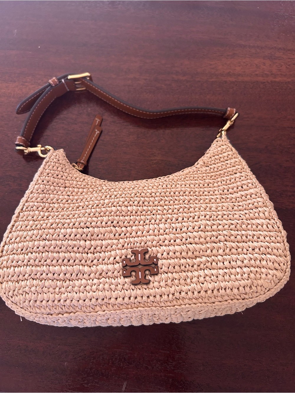 Tory Burch Cream Woven Straw Hobo with Brown Leather Trim - Picture 10 of 11